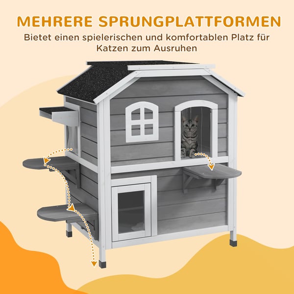 Kattehus, 78x55,5x91 cm, Grå