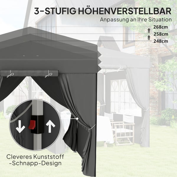 Pop-up Pavillon, 250x250x268 cm, Mørkegrå