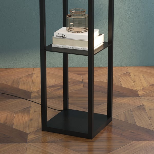 Gulvlampe med hylder, 26x26x160 cm, Sort