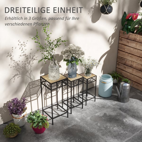 Planteholder, 28x28x66 cm, 24x24x56 cm, 20x20x46 cm, Sort og Guld