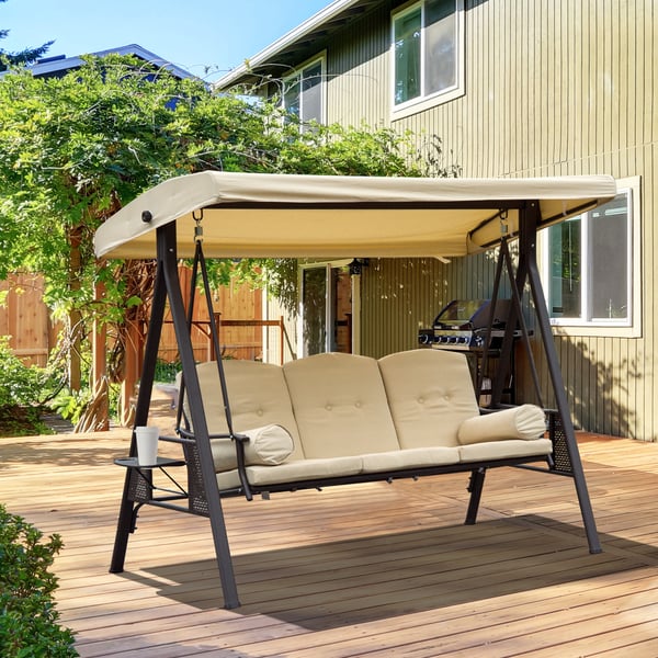 Haveswing, 3-personers med baldakin, 120x208x172 cm, beige brun