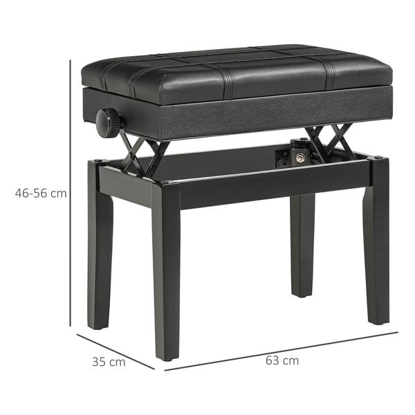Klaverbænk, Justerbar Højde, 63x35x46-56 cm, Sort