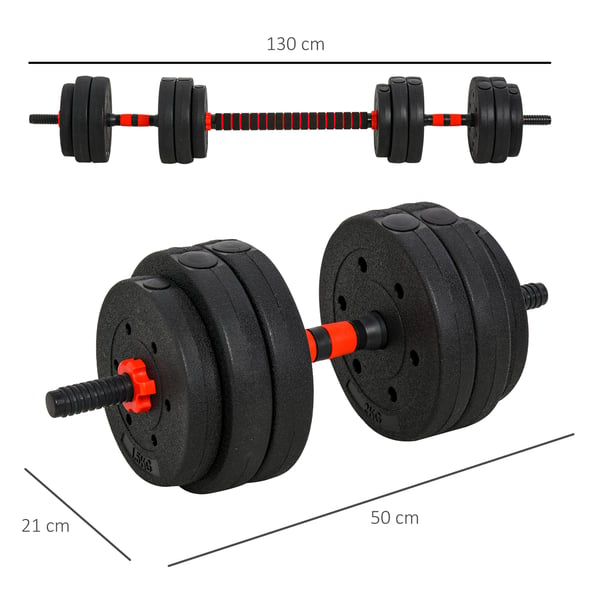 Håndvægte- og vægtstangssæt, 25 kg, Sort, Justerbar