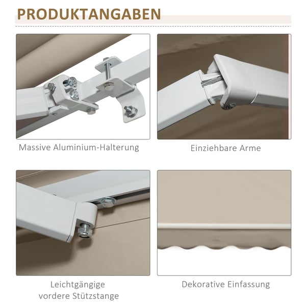 Markise, 395x245 cm, Hvid, Beige, metalstel