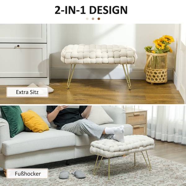 Fodskammel, 76x38x41,5 cm, Creme