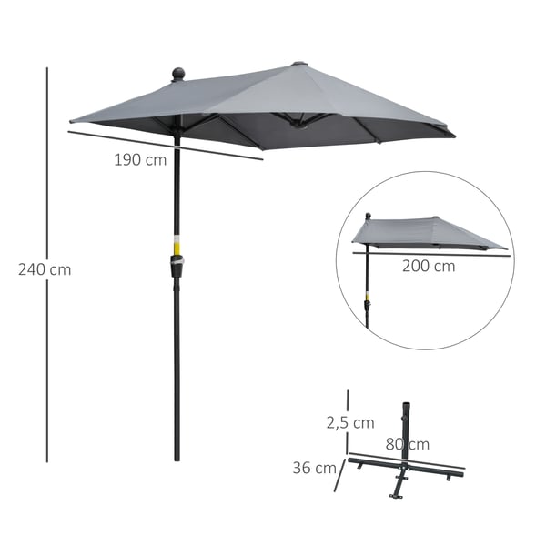 Parasol, 190x200x240 cm, Mørkegrå