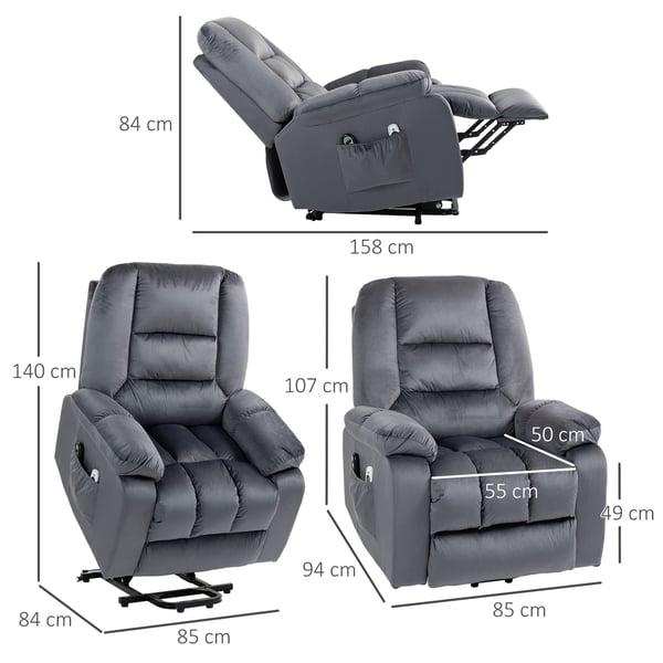 Fåtölj med recliner, 85x94x107 cm, Grå