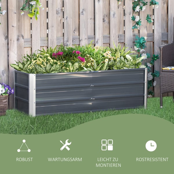 Højbeds plantekasse, 125x47x40 cm, Grå