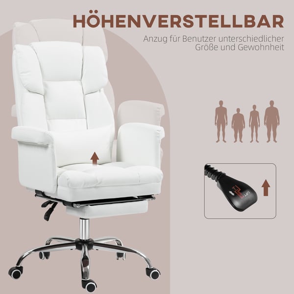 Kontorstol, 69x65x107-115 cm, Hvid