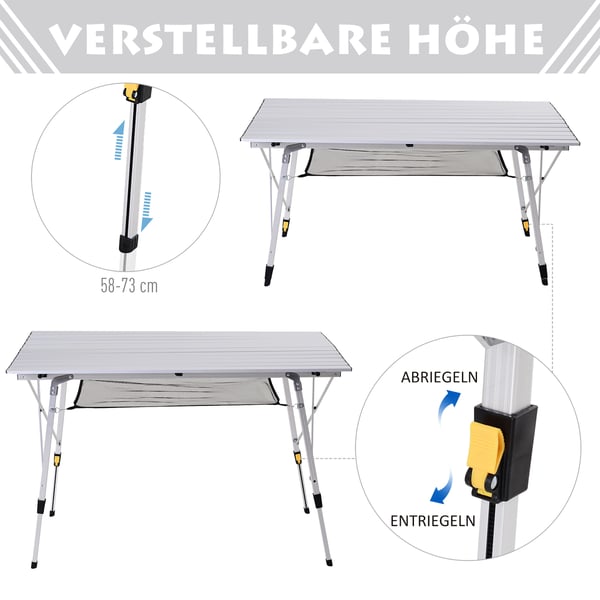 Fällbart bord, 120x69x59-78 cm, Silver, Aluminium