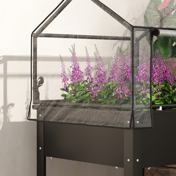 Hævet plantebed med overdækning, 60x60x120 cm, sort