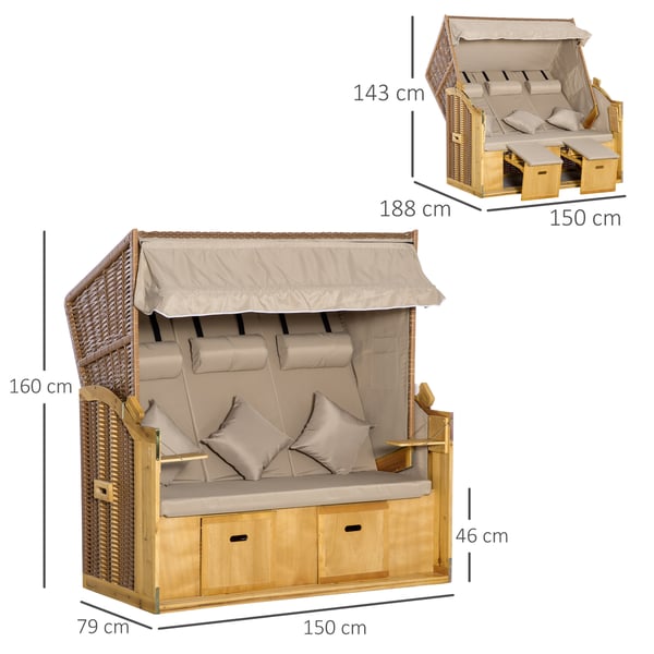 Strandstol, 150x79x160 cm, Natur