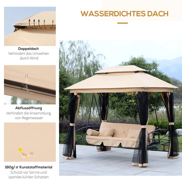 Haveswing, 3-personers med sidepaneler, 256x172x248 cm, Beige