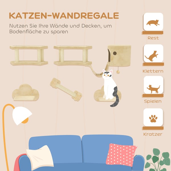 Klatrevæg til katte, 5 dele, 133x34x28 cm, Beige