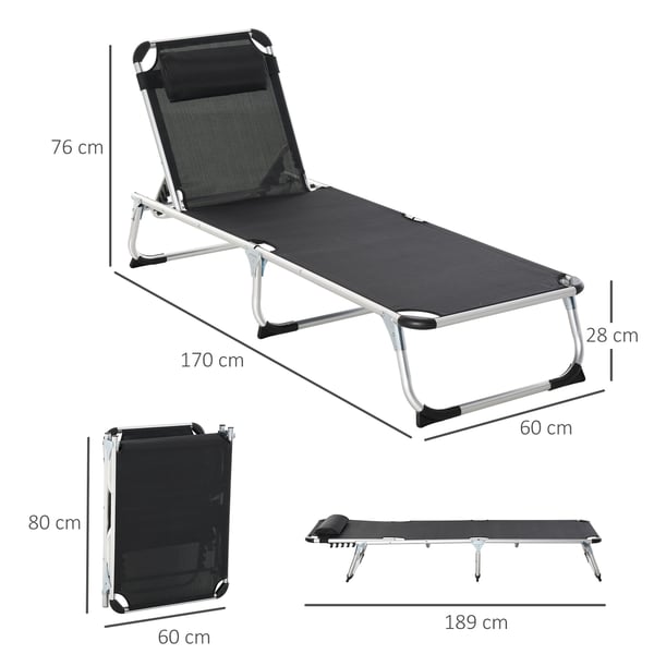 Solstol, 170x60x76 cm, Svart