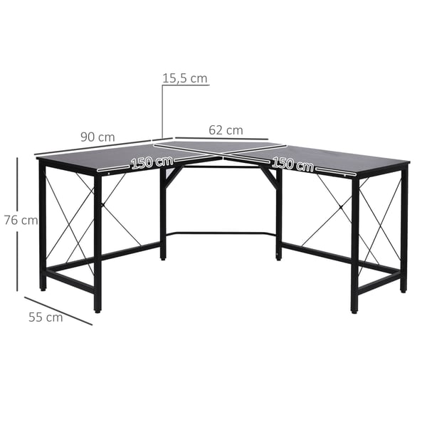 Hjørneskrivebord, 150x150x76 cm, Sort