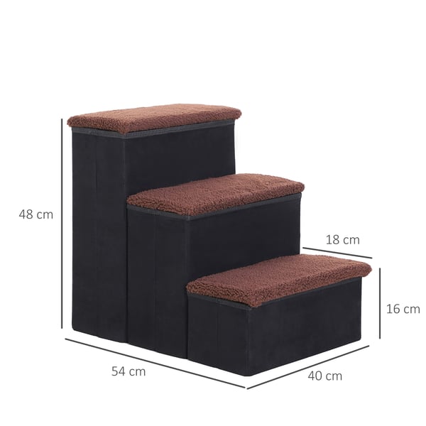 Kæledyrstrappe, Foldbar 3-trins med opbevaring, 40x54x48 cm, Sort