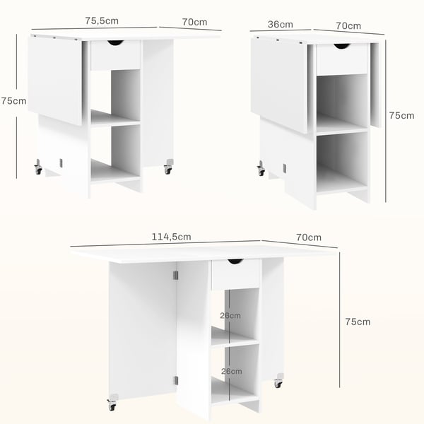 Fällbart matbord, 114,5x70x75 cm, vitt