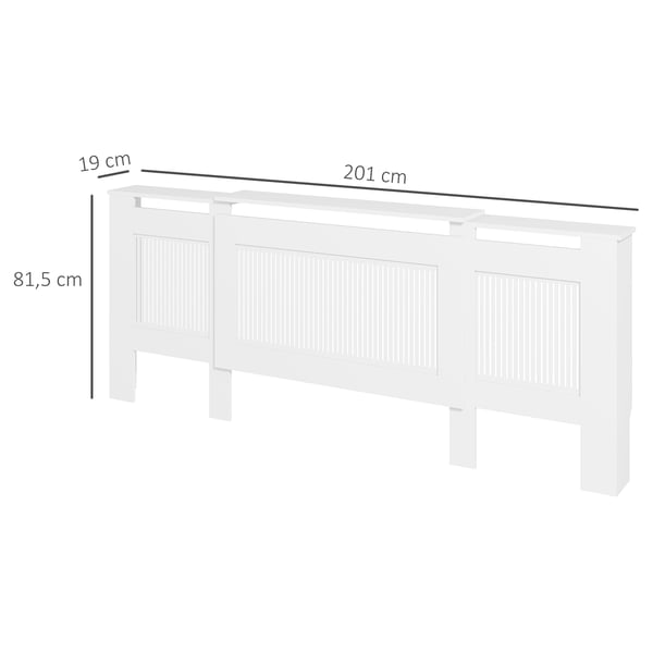 Radiatordæksel, 125-201x19x81,5 cm, Hvid