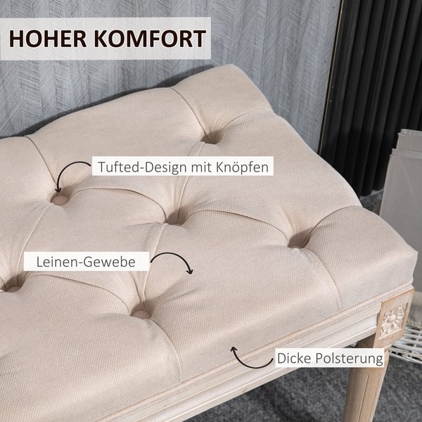 Polstret bænk, 117x40x48 cm, beige