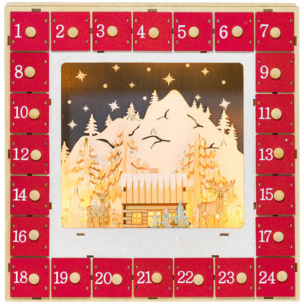 Adventskalender, 34x7x34 cm, Rød