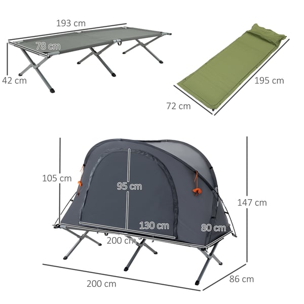 Campingbädd, 200x86x147 cm, Grå