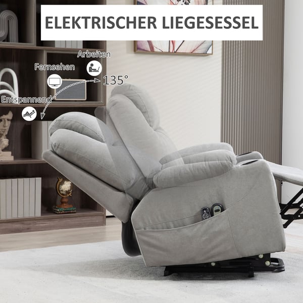 Lænestol med elektrisk løft, massage, varme, 90x101x107 cm, lysegrå