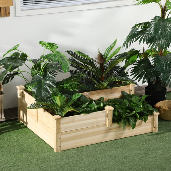 Hævet plantekasse, 3-niveaus træplantekasse, 108x88x36 cm, natur