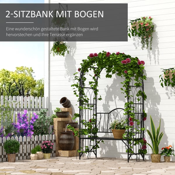 Rosebue med bænk, 121x50x203 cm, sort