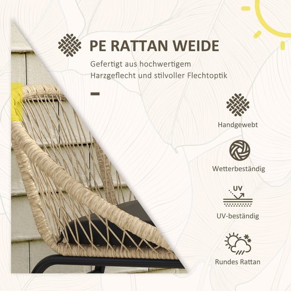 Rattan Havemøbelsæt, 70x63x73 cm, Gul