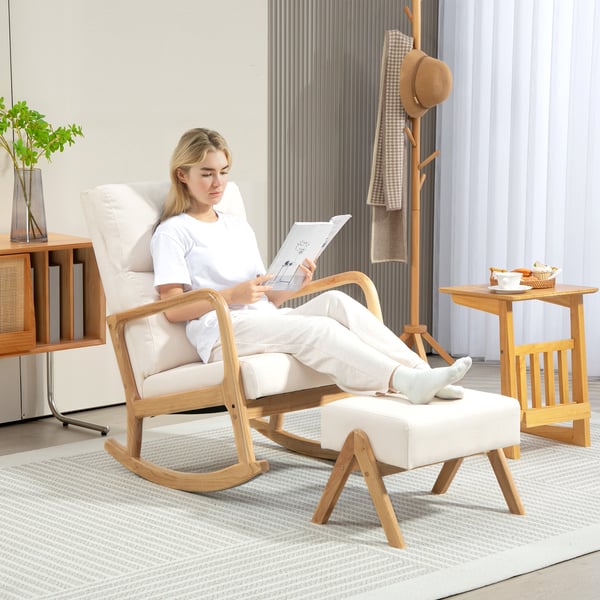 Gyngestol med skammel, 65x96x94,5 cm, creme