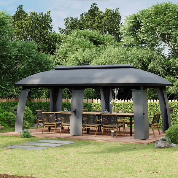 Puutarhapaviljonki, 300x600x278 cm, tummanharmaa