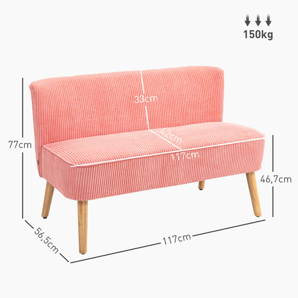 2-personers sofa, 117x56,5x77 cm, pink