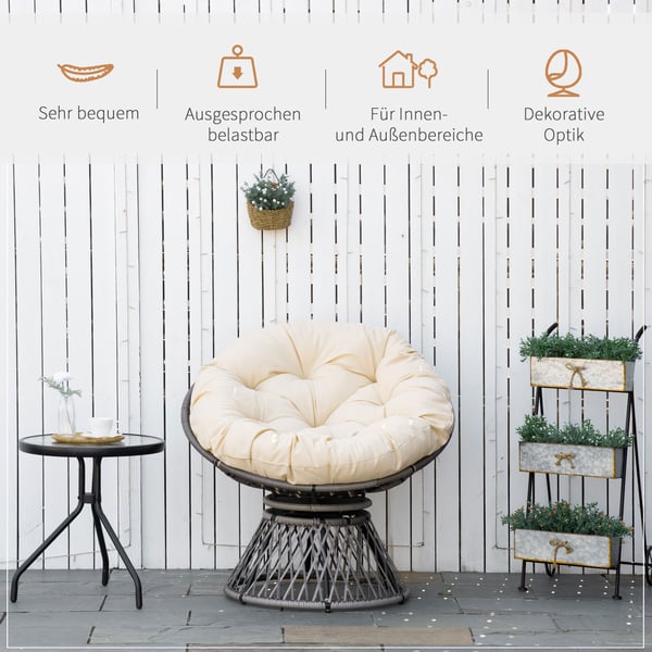 Papasan-tuoli 87x97x90 cm, beige, metallirunko