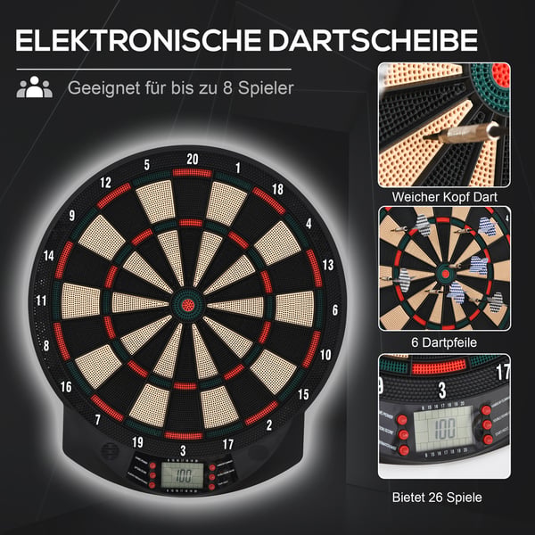 Elektronisk dartskive sæt, 44x39,5x2,2 cm, Sort