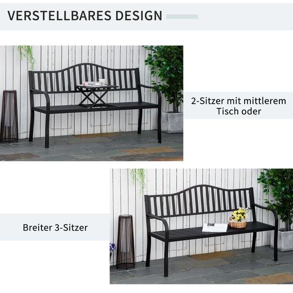 Havnebænk med udtrækkeligt bord, 150x58,5x90 cm, sort