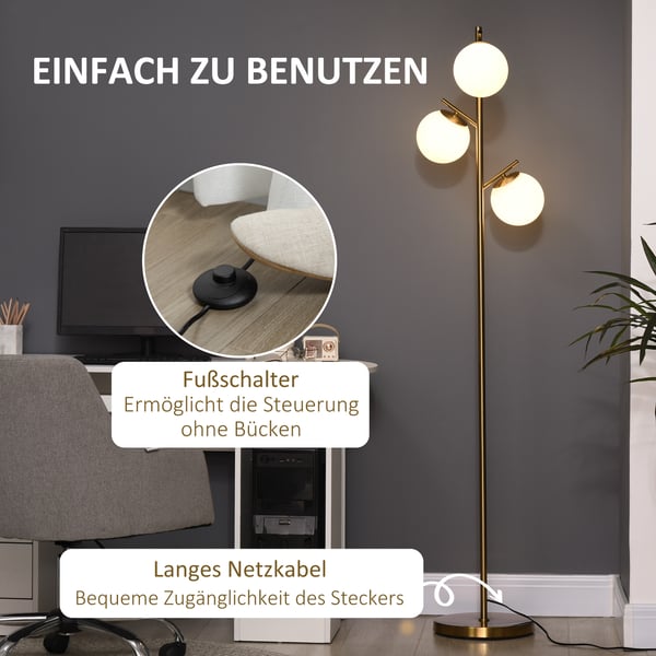 Gulvlampe, 27x169 cm, Guld Hvid