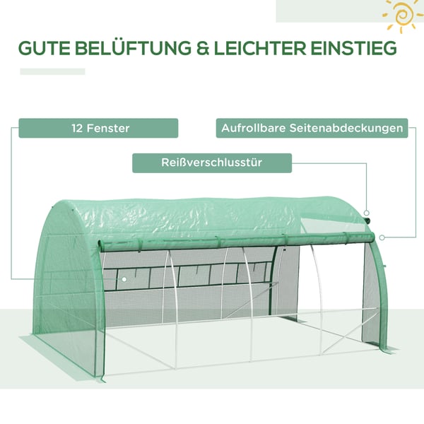 Polytunnel Drivhus, 397x300x200 cm, Grøn