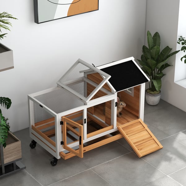 Litet djurhus 108x58x73,5 cm gul, trä