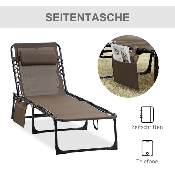 Sammenklappelig Solseng, 185x58x30 cm, Brun