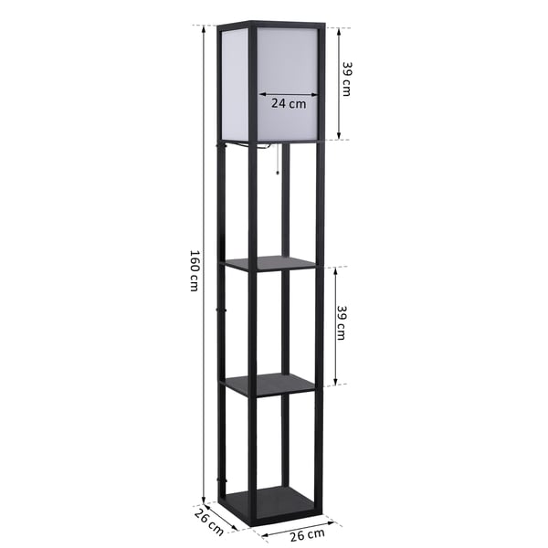 Gulvlampe med hylder, 26x26x160 cm, Sort