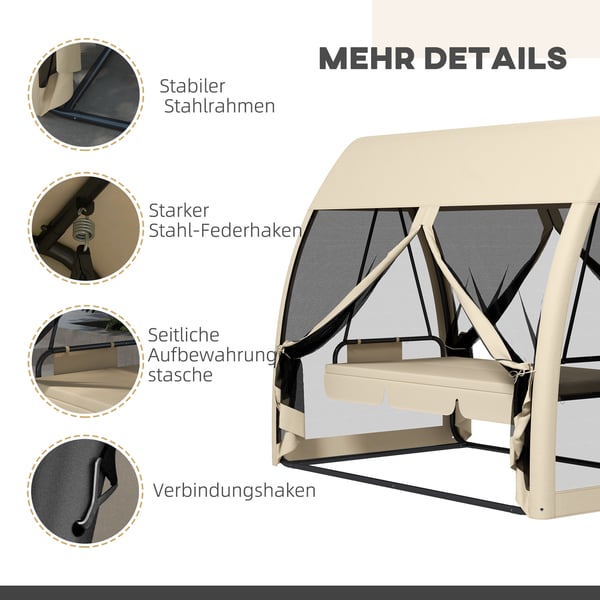 Verandasving, 2-i-1 Hollywood gyngeseng, 240x140x197 cm, Brun