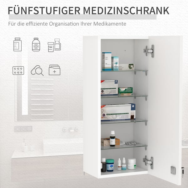 Medicinskab, Vægmonteret, 30x20x70 cm, Hvid