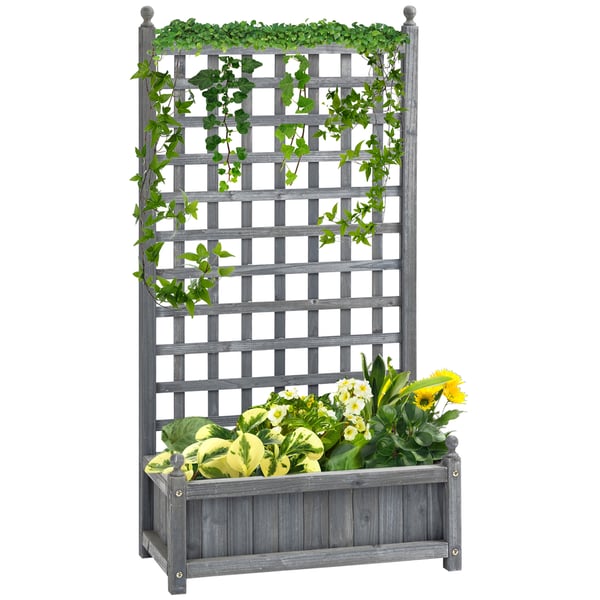 Plantekasse med espalier, 64x28x120 cm, grå, træ