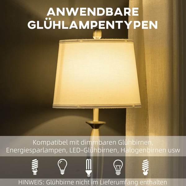 Lampesæt, 3-delt gulvlampe og 2 bordlamper, 38x162 cm, sølv og hvid