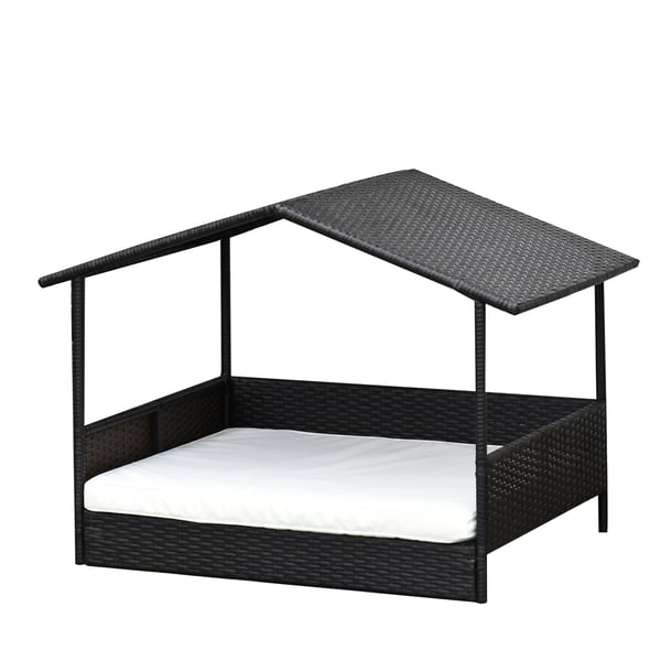 Hundehus, Rattan hundehus med pude, 98x69x73 cm, Brun