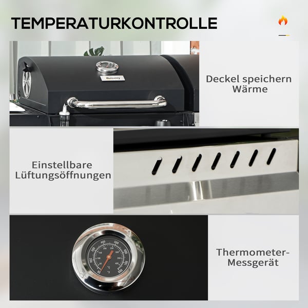 Gasolgrill, 161x53x101 cm, Svart