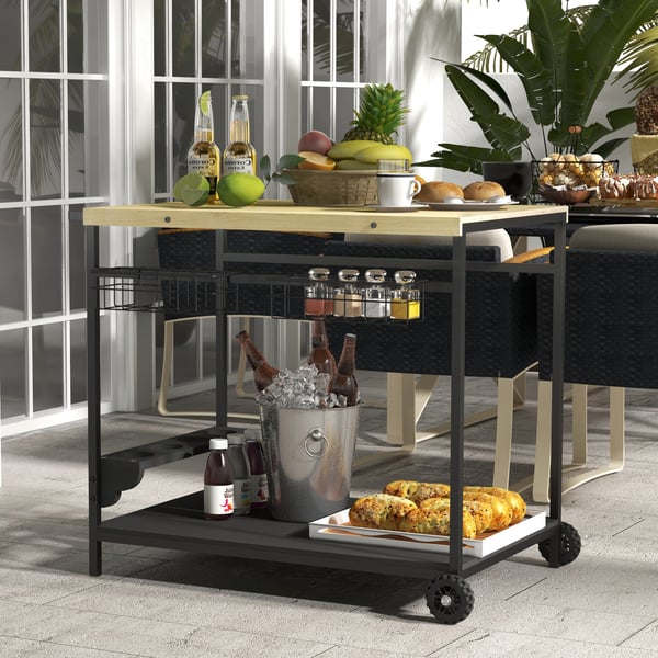 Serveringsvogn, 97,5x65x81 cm, Naturlig Brun Sort