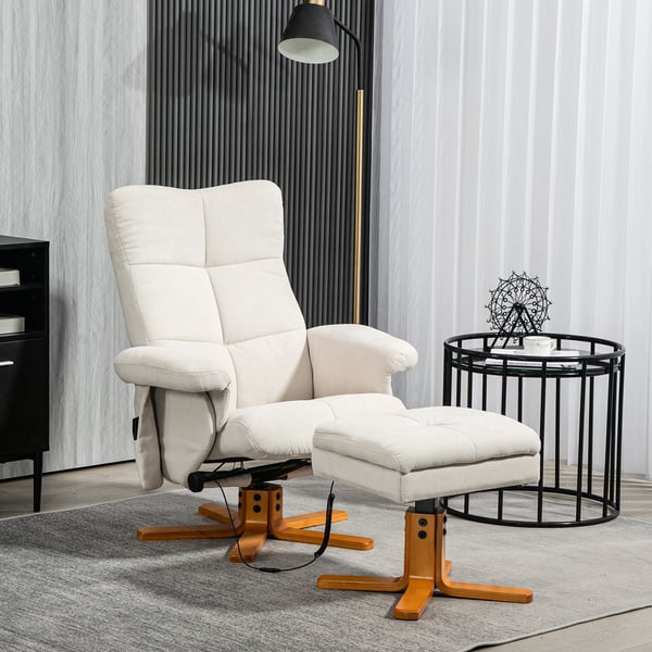 Massagestol med skammel og opbevaring, 80x86x99 cm, creme