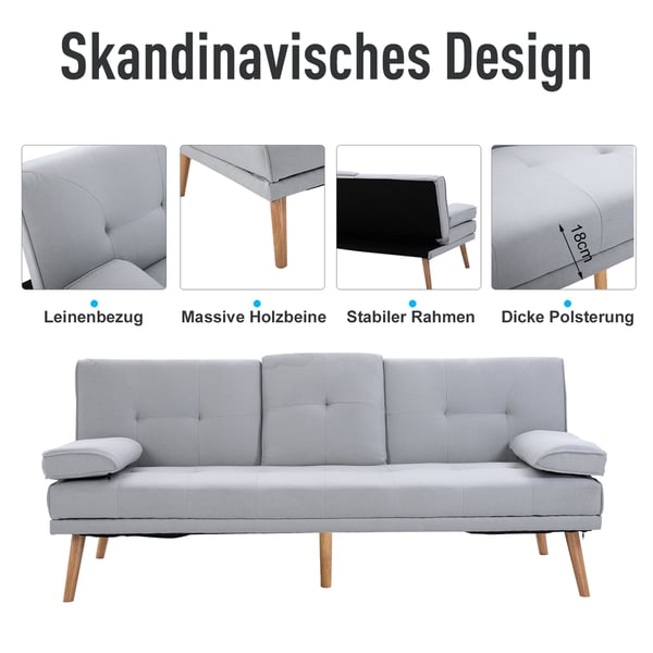 Bäddsoffa, 181x77x72 cm, Ljusgrå